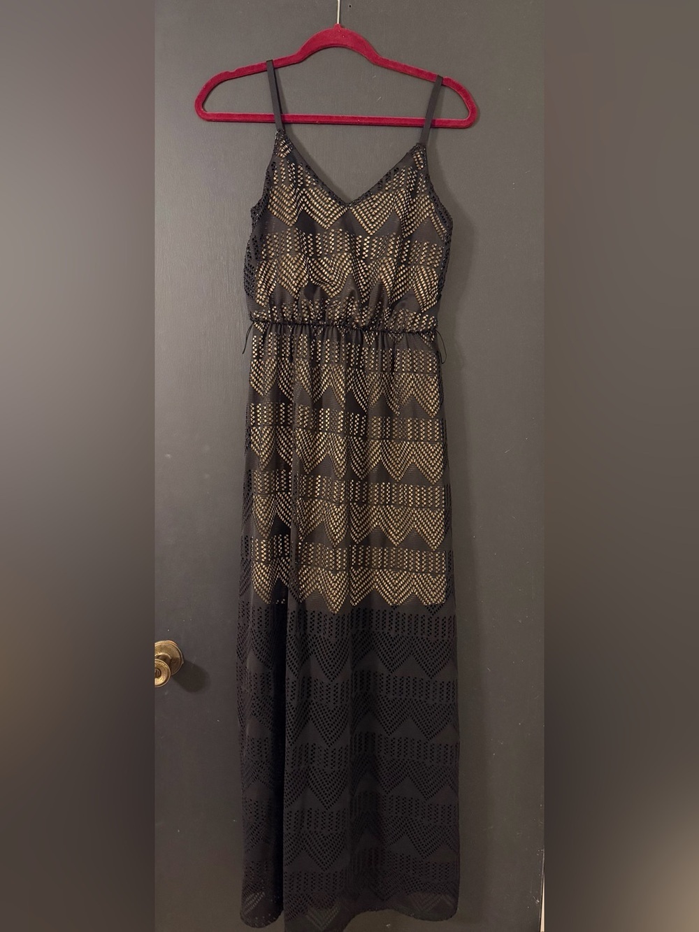 Maurices Black Maxi Dress with nude lace Overlay small